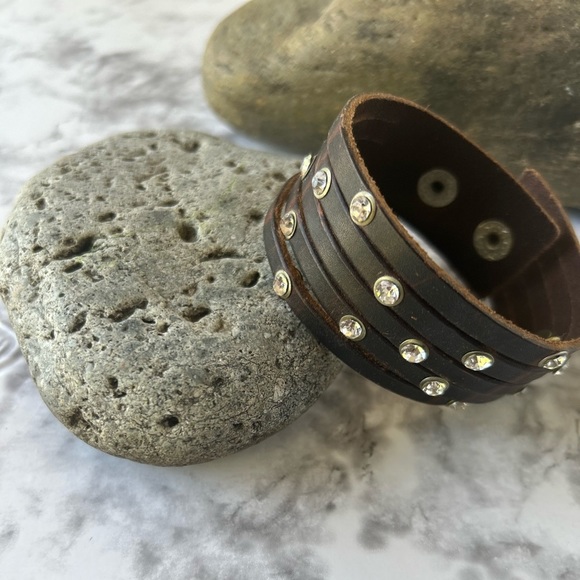 3/$20 Faux Leather Cuff Bracelet with Rhinestones - Picture 4 of 10